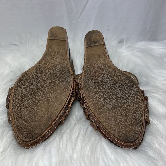 Bed Stu Gina II Multi-Tonal Brown Leather Strappy Wedge Clog  Mules Sz 7 - Picture 8 of 8